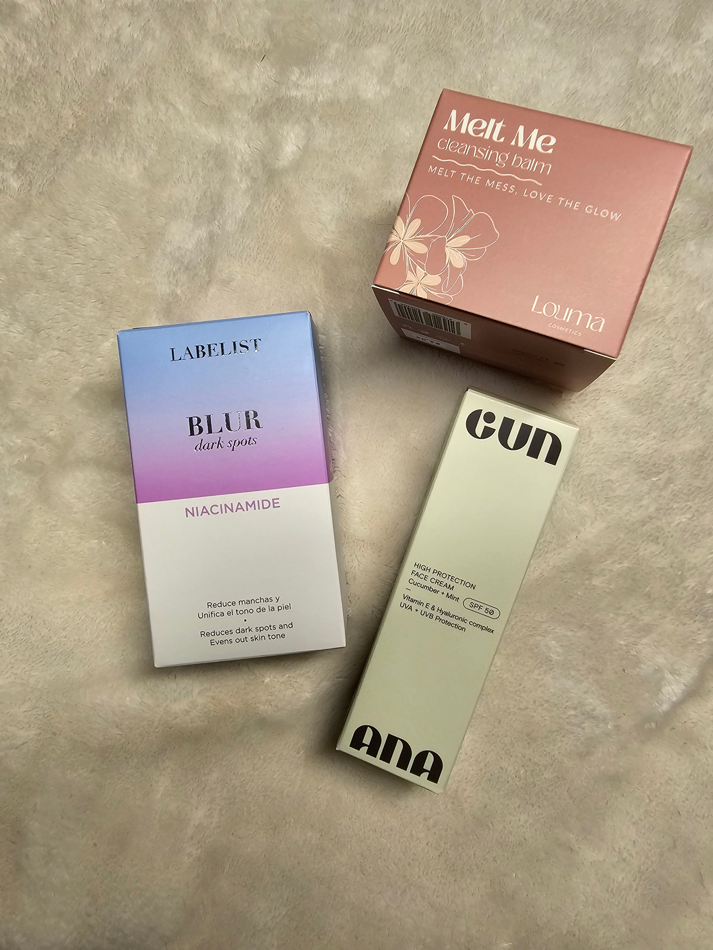 Hyperpigmentatie kit met Louma cleansing balm, Labelist niacinamide serum en Gun Ana SPF 50 – routine tegen pigmentvlekken