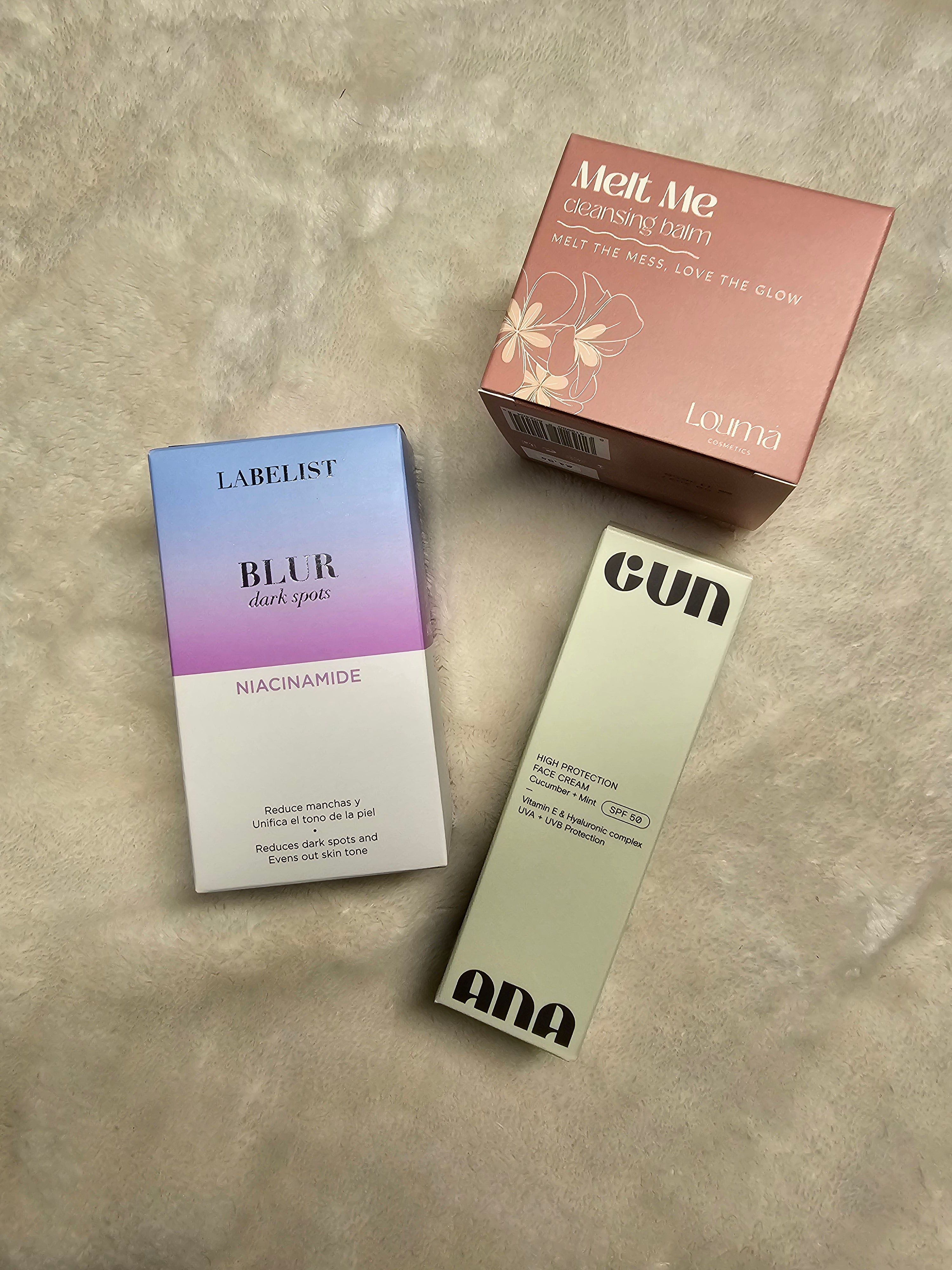 Hyperpigmentatie kit met Louma cleansing balm, Labelist niacinamide serum en Gun Ana SPF 50 – routine tegen pigmentvlekken