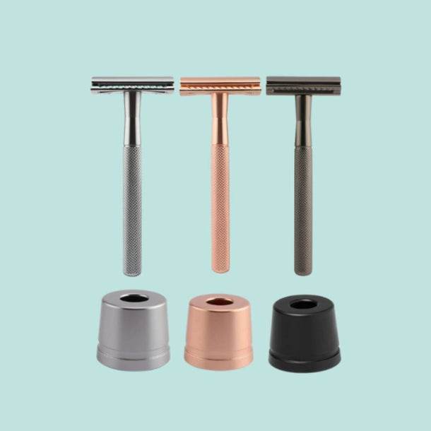Duurzame Safety Razor met houder van WOndr – voor een gladde, milieuvriendelijke scheerbeurt zonder plastic. ♻️